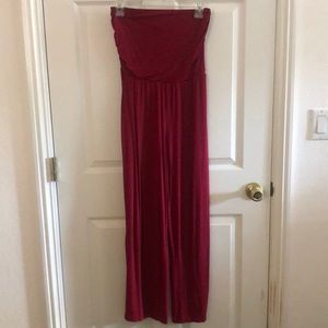 red strapless jumpsuit